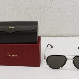 Cartier Santos De Cartier Aviator Black/Grey Sunglasses CT0195S 001 60-17-140